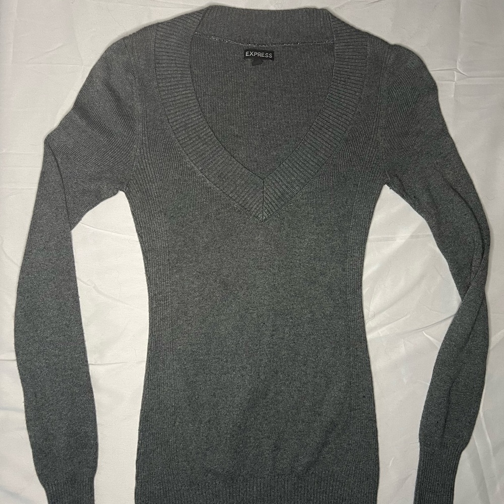 Grey Express V Neck Sweater-Small
